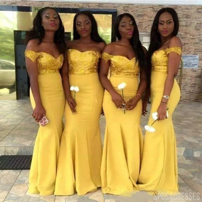 Off The Shoulder Yellow Mermaid Long Bridesmaid Dresses Online, WG794