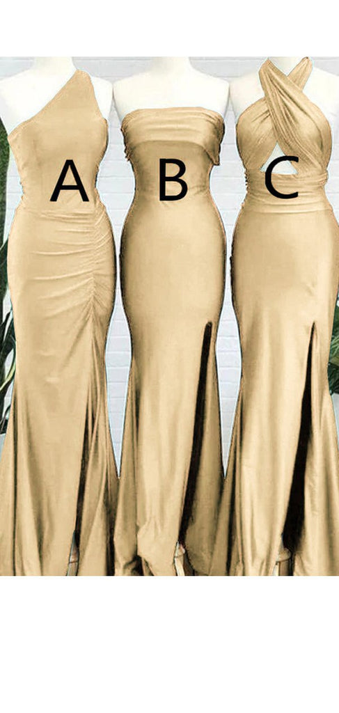 Mismatched Mermaid Gold Side Slit Long Bridesmaid Dresses Gown Online, WG1024