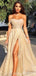 Sweetheart Neck Gold Sequin A-line Vestidos largos baratos del baile de fin de curso de la tarde, vestidos del baile de fin de curso del partido de tarde, 12350