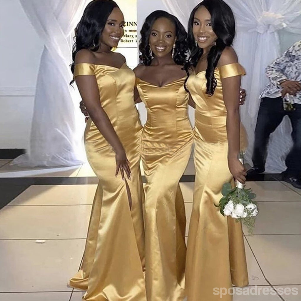 Gold Mermaid Off Shoulder Cheap Long Bridesmaid Dresses Gown Online,WG1135