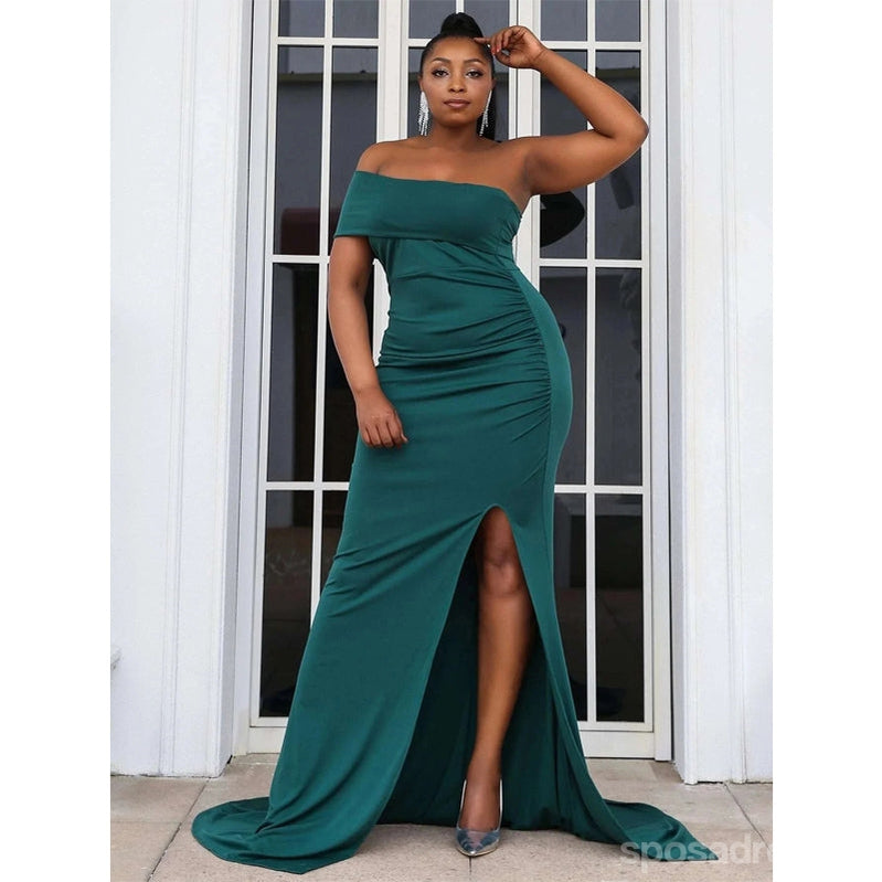 Green Mermaid Side Slit One Shoulder Cheap Long Bridesmaid Dresses,WG1672