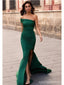 Green Mermaid One Shoulder Side Slit Cheap Long Prom Dresses,12816