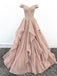 Off Shoulder Dusty Champagne Cheap Long Evening Prom Dresses, Evening Party Prom Dresses, 18627