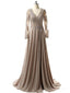 Grey Long Sleeves Lace Side Slit Long Evening Prom Dresses, Cheap Sweet 16 Dresses, 18353