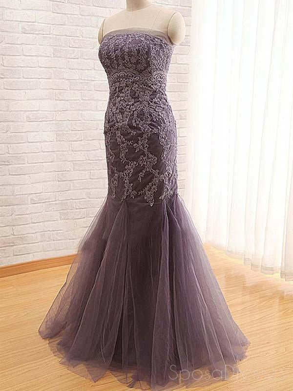 Strapless 2018 Grey Lace Mermaid Long Evening Prom Dresses, 17662