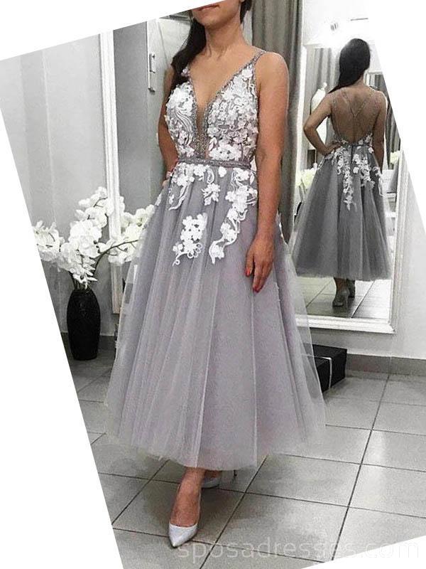 V-neck Grey Lace Cheap Homecoming Dresses Online, Cheap Short Prom Dresses, CM747