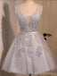 Off shoulder Grey lace Cute Tulle homecoming prom dresses, CM0023