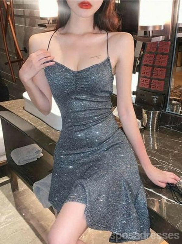 Sparkly Grey Spaghetti Straps Short Homecoming Dresses,Cheap Short Prom Dresses, CM876