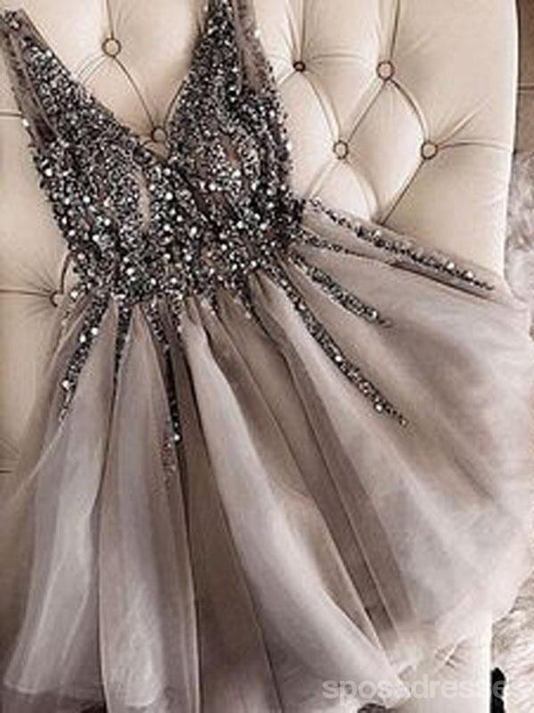 Grey V-neck Short Homecoming Dresses Online, Cheap Short Prom Dresses, CM870