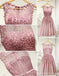 Dusty Pink Lace Beaded See Through Homecoming Prom Dresses, Affordable Short Party Prom Dresses, Perfect Homecoming Dresses, CM267