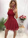 Halter Dark Red Applique Chiffon Short Cheap Homecoming Dresses Online, CM816