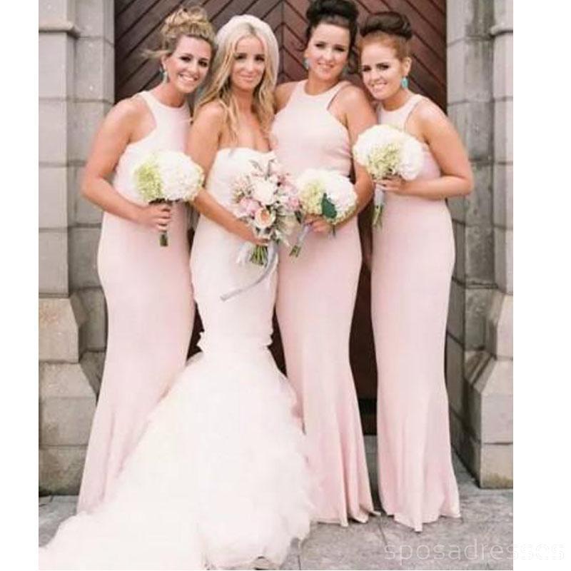 Halter Blush Pink Sereia Cheap Long Bridesmaid Vestidos Online, WG347