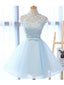 High Neckline Light Blue Cute Homecoming Prom Dresses, Affordable Sweet 16 Dresses, CM331