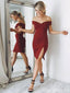 Off Shoulder Rust Red Side Slit Short Cheap Homecoming Vestidos Online, CM704