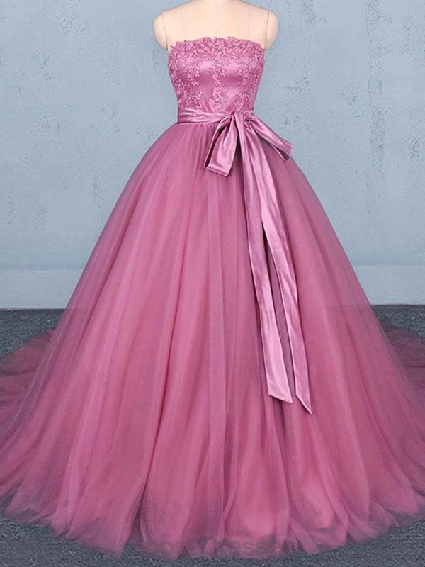 Strapless Hot Pink Ball Gown Cheap Evening Prom Dresses, Evening Party Prom Dresses, 12150