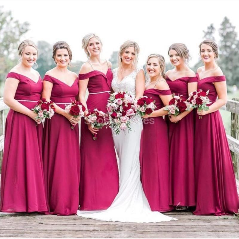 Hot Pink Off Shoulder Long Bridesmaid Vestidos Online, Vestidos Baratos De Bridesmaids, WG695