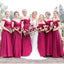 Hot Pink Off Shoulder Long Bridesmaid Vestidos Online, Vestidos Baratos De Bridesmaids, WG695