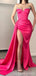 Sexy Hot Pink Sheath Sweetheart High Slit Cheap Long Prom Dresses,13035