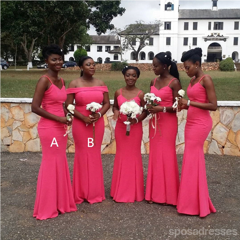 Mismatched Hot Pink Mermaid Cheap Long Bridesmaid Dresses Online,WG1665