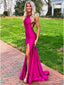 Hot Pink Mermaid Halter Side Slit Cheap Long Prom Dresses Online,12582