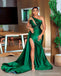 Green Mermaid One Shoulder High Slit Party Prom Dresses, Prom & Dance Dresses,12534