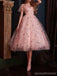 V Neck Dusty Pink Tulle Beaded Short Homecoming Dresses Online, Robes de bal courtes pas chères, CM845