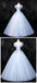 Floral Blue A-line Off Shoulder Long Prom Dresses Online, Dance Dresses,12796