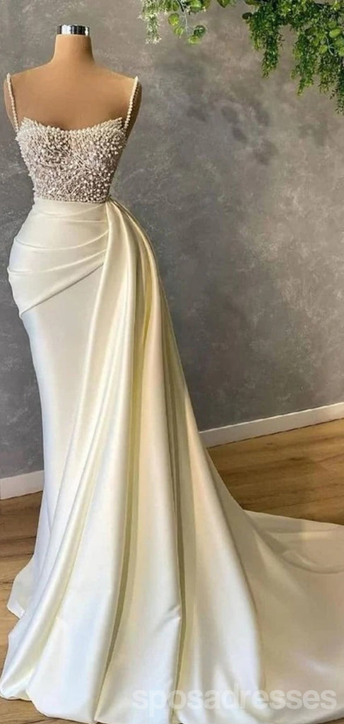 Light Champagne Sheath Spaghetti Straps Cheap Long Prom Dresses,12999