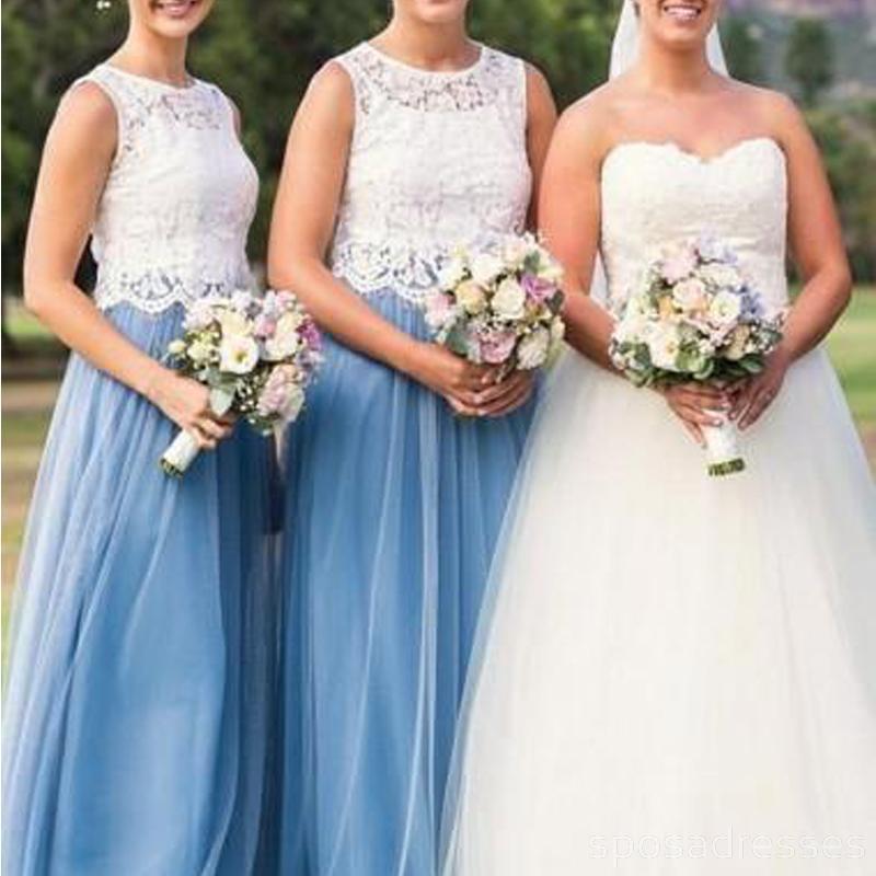 Ilusion Lace Blue Tulle Skirt Long Cheap Bridesmaid Dresses on-line, WG277