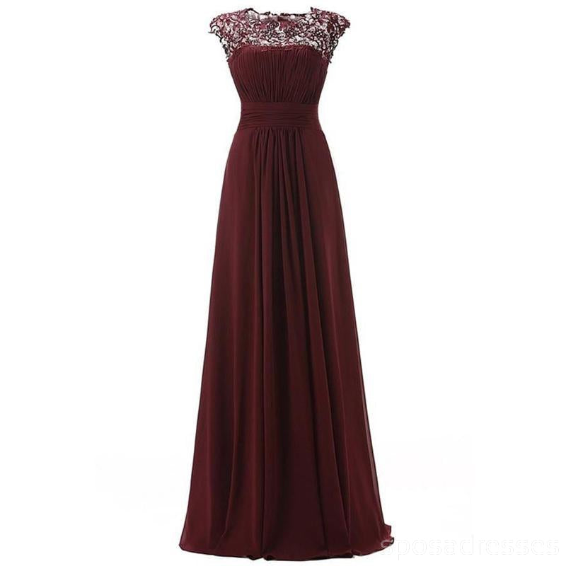 Open Back See Through Burgundy Lace Cheap Long Bridesmaid Vestidos Online, WG295