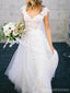 V Neck Lace Cap Sleeves Cheap Custom Long Wedding Bridal Dresses, WD289