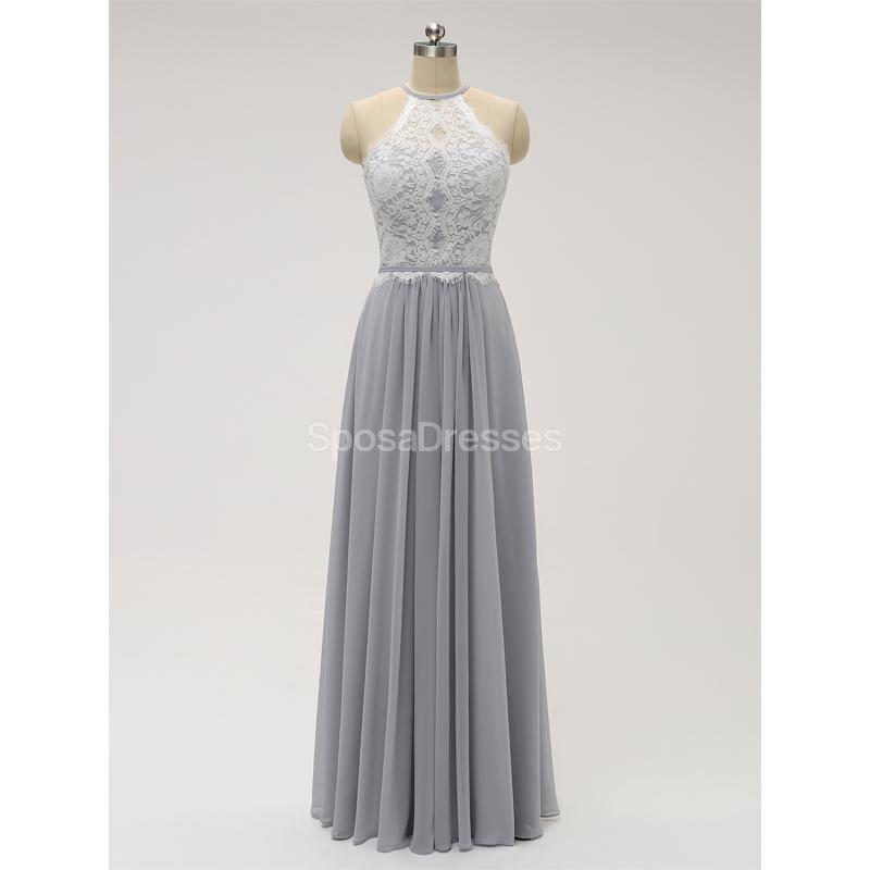 Halter Lace Long Chiffon Grey Φθηνά φορέματα παράνυμφων σε απευθείας σύνδεση, WG583