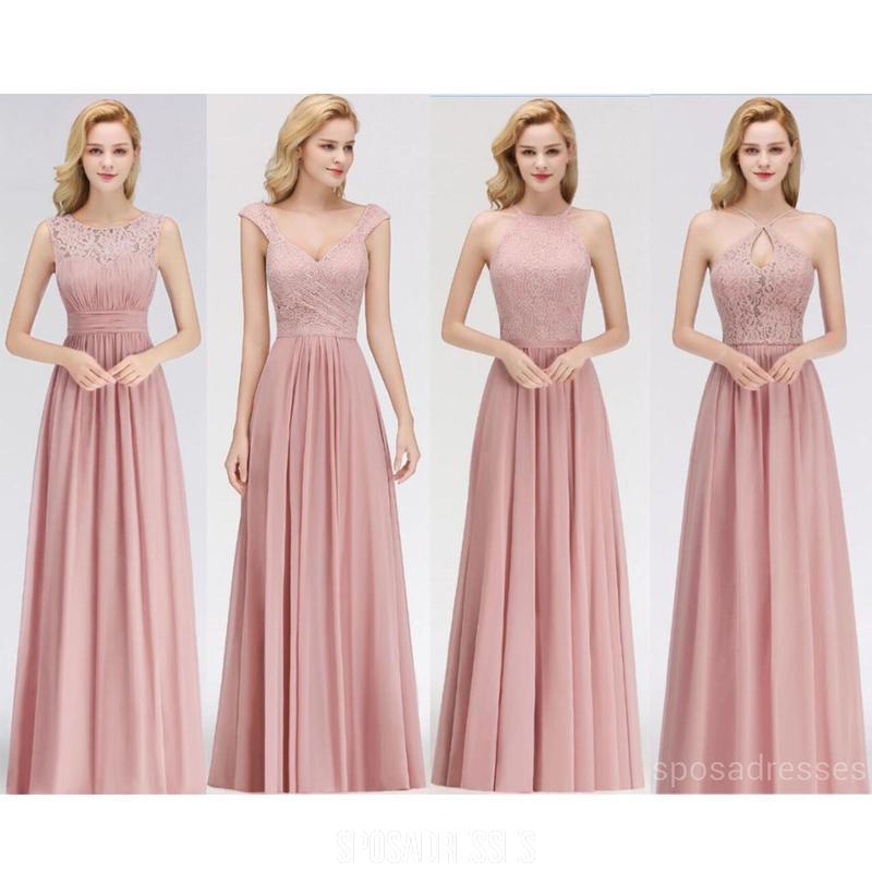 Lace Blush Pink Floor Length Mismatched Chiffon Bridesmaid Dresses Online, WG543