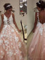 Sexy Backless Lace Applique Peach Long Evening Prom Dresses, Cheap Sweet 16 Dresses, 18422