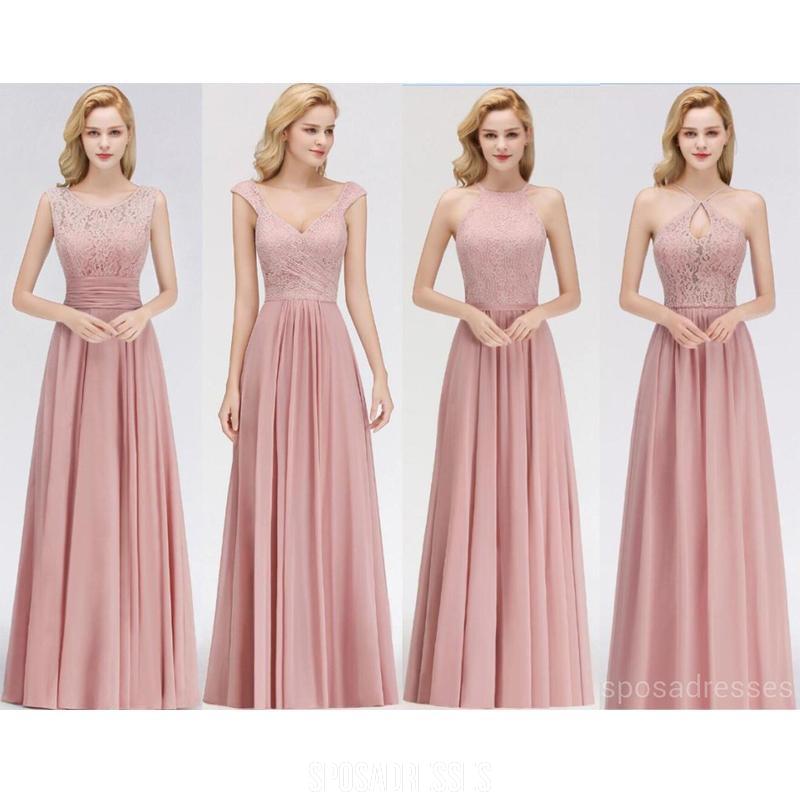 Blush Pink Lace Floor Comprimento Inigualável Chiffon Bridesmaid Vestidos Online, WG542