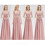 Blush Pink Lace Floor Comprimento Inigualável Chiffon Bridesmaid Vestidos Online, WG542