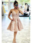 V Neck Dusty Pink Tulle Beaded Short Homecoming Dresses Online, Robes de bal courtes pas chères, CM845