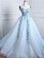 Sweetheart Pale Blue Lace Beaded Cheap Long Evening Prom Dresses, Cheap Sweet 16 Dresses, 18373