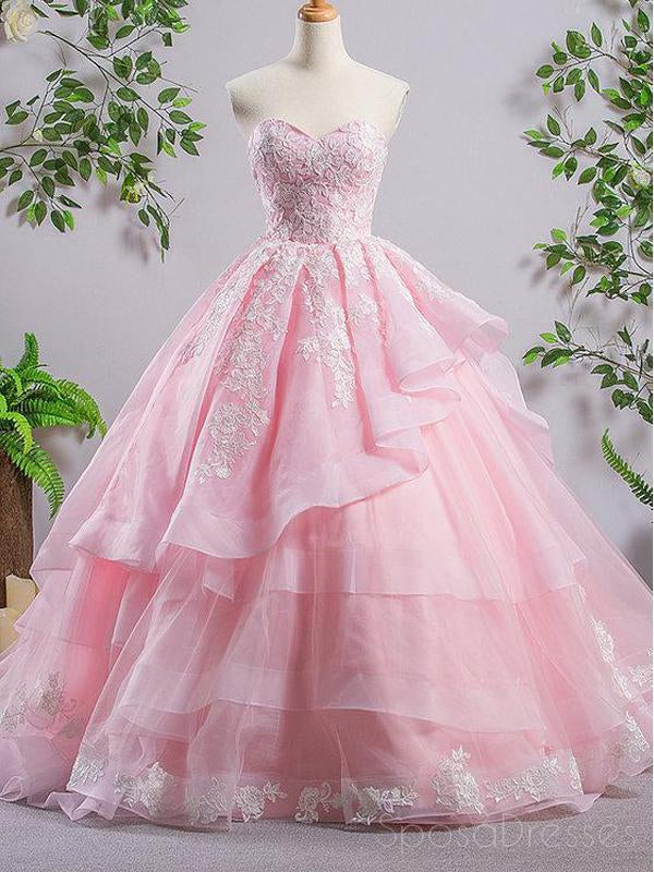 Querida rosa uma linha de renda barato noite vestidos de baile, doce 16 vestidos, vestidos Quinceanera, 17488