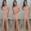 Pink Mermaid Off Shoulder Side Slit Cheap Long Bridesmaid Dresses,WG1369