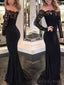 Sexy Black Off Shoulder Long Sleeves Lace Mermaid Custom Long Evening Prom Dresses, 17377