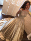 Off Shoulder Long Sleeve Gold Beaded A line Sparkly Evening Prom Dresses, 17159