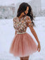 Long Sleeves Beaded Peach Homecoming Dresses Online, Cheap Short Prom Dresses, CM749