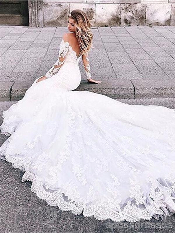 Long Sleeves Mermaid Sweetheart Handmade Lace Wedding Dresses,WD764