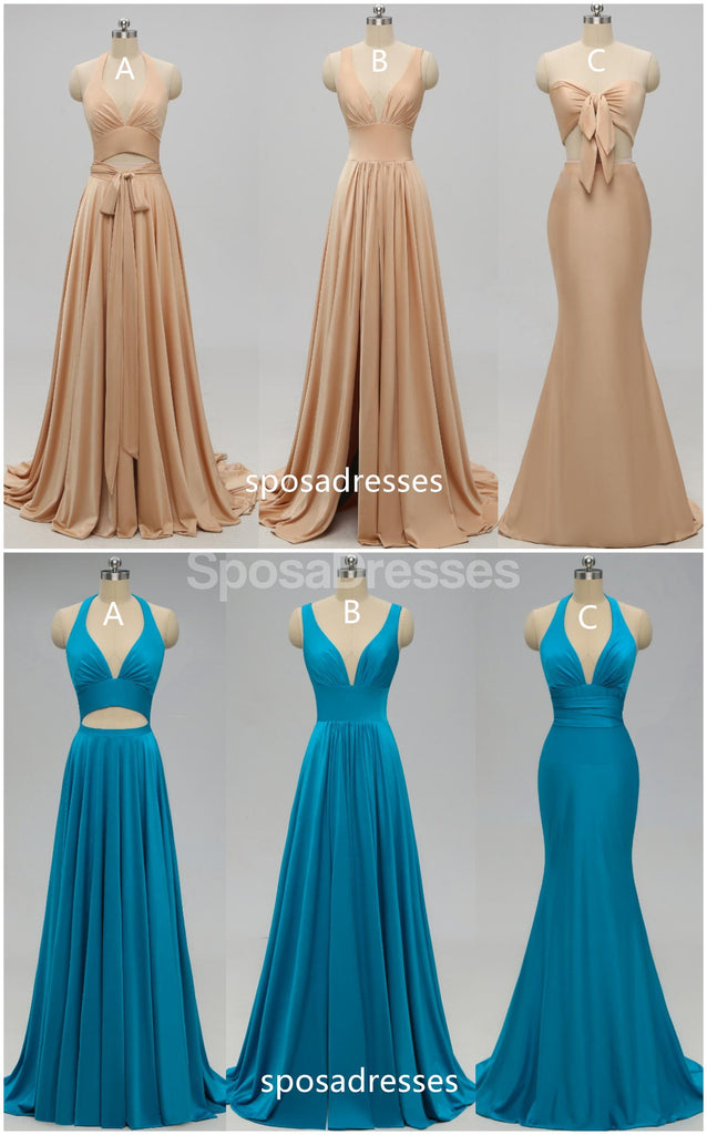 Teal V Neck Side-Slit Cheap Long Bridesmaid Vestidos Online, WG298