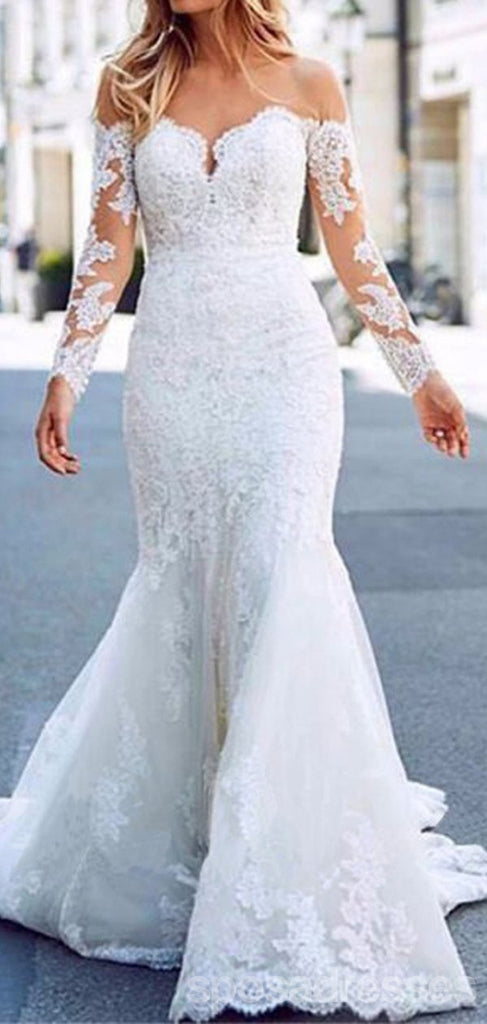 Long Sleeves Mermaid Sweetheart Handmade Lace Wedding Dresses,WD764