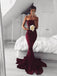 Strapless Maroon Mermaid Evening Prom Dresses, Long Simple Party Prom Dresses, 17123