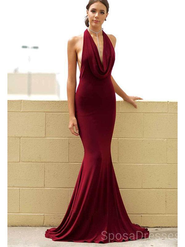 Mermaid Halter Backless Sexy Evening Prom Dresses, Cheap Custom Sweet 16 Dresses, 18498