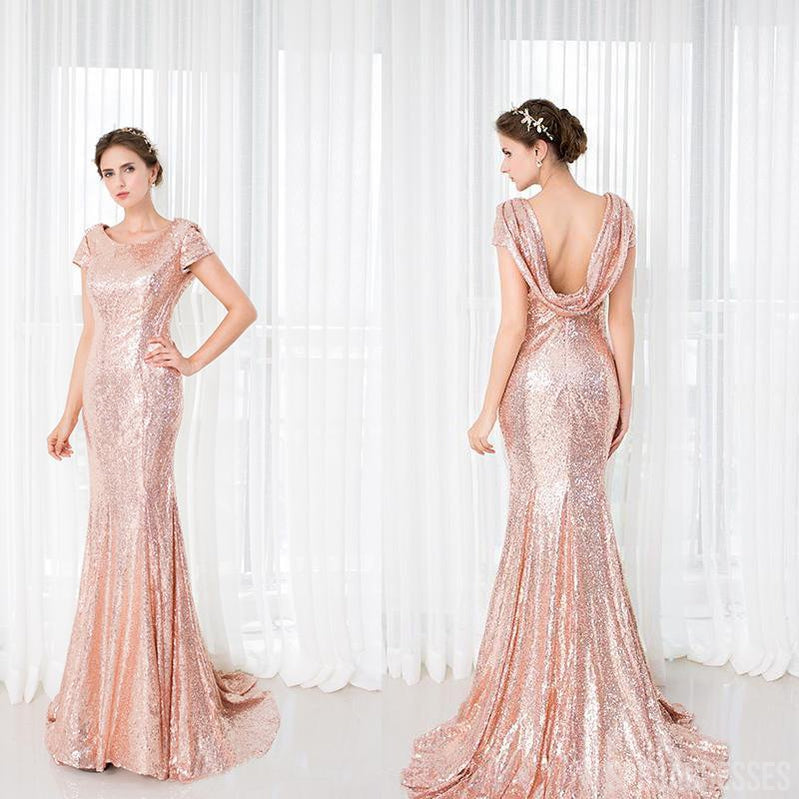 Mermaid Cap Sleeves Long Sequin Bridesmaid Dresses Online, WG895