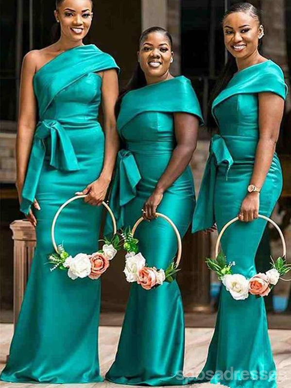 Simple Mermaid Sleeveless Hunter Green Long Bridesmaid Dresses Online, WG924